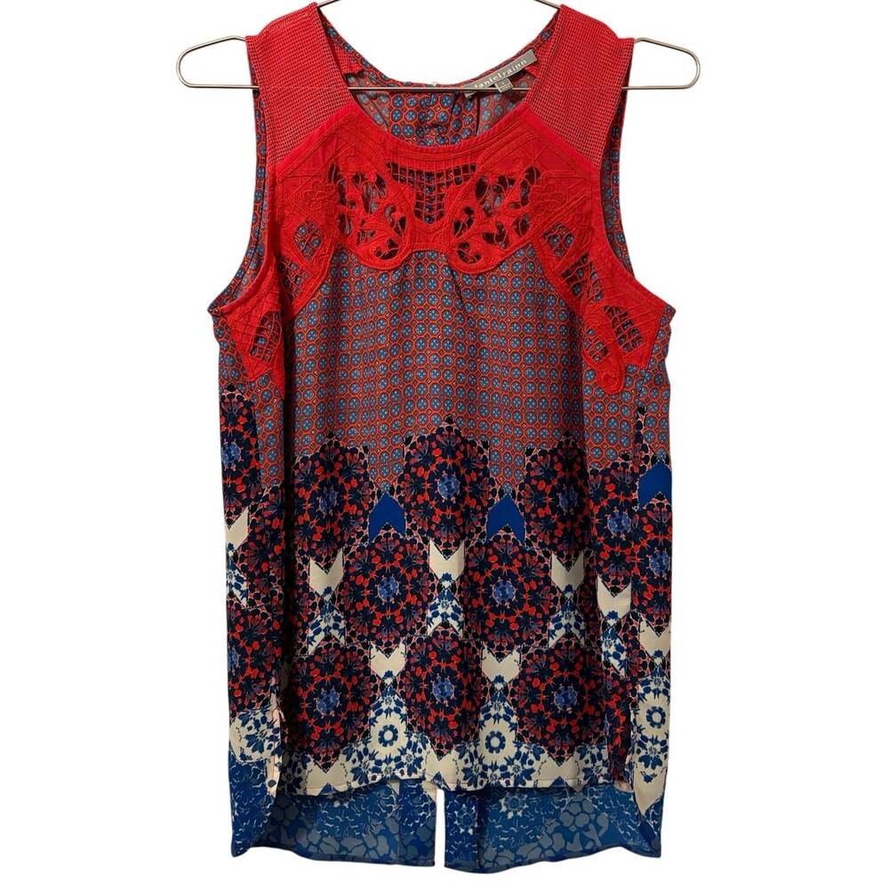 Daniel Rainn Red, Blue Print Sleeveless Blouse S